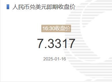 1月16日人民币兑美元即期收盘价报7.3317 较上一交易日下调2个基点(2025年01月16日)